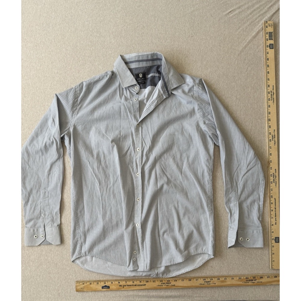 Steel & Jelly Men's Xl White W Gray Pattern Long Sleeve Button Up Collared Shirt